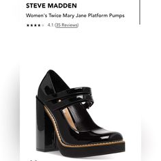 Never Worn Women’s Steven Madden Gloss Black Pumps, Does Not Come With Box Steve Madden Platform Heels, Steve Madden Platform Sandals, Strappy Platform Heels, Hidden Wedge Sneakers, White Platform Sandals, Steve Madden Platform, Black Platform Heels, Platform Mary Janes, Mary Jane Pumps