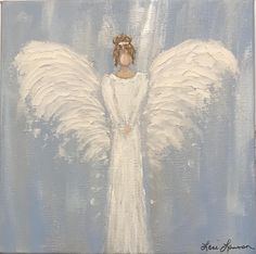 an angel painting with white wings on a blue background