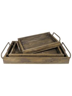 three wooden trays sitting on top of each other