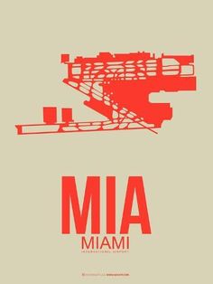 an advertisement for the miami international airport, designed by graphic artist person and printed in red on beige background