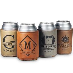 four personalized can coolers in different colors