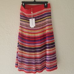 Brand New With Tags Still Attached. Never Worn. Made In Brazil. Lined Skirt From Anthropologie, Made By Cecilia Prado. Soft Material. Anthropologie Skirt, Made In Brazil, Women Skirts Midi, Prado, Crochet Fashion, Red Purple, Soft Material, Color Purple, Brazil