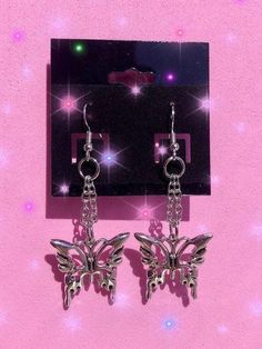 Vintage Butterfly Earrings - AnotherChill Silver Y2k, Y2k Earrings, Trendy Scarves, Notebook Drawing, Y2k Butterfly, Punk Earrings, Y2k Jewelry, Sparkle Jewelry, Cross Earrings