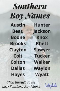 a baby boy names poster with the names of his favorite children's names in black and white