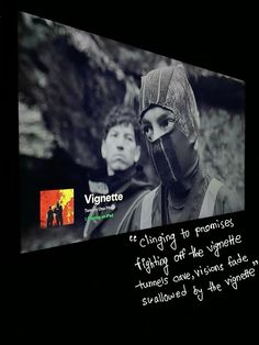 a tv screen with the words vignette on it and an image of two people