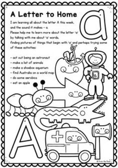 a letter to home worksheet with an image of the alphabet and animals on it