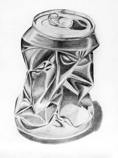 a pencil drawing of a can of soda