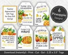 pineapple gift tags for teachers and students