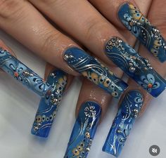 Long Blue Acrylic Nails, Blue Acrylic Nails, Drip Nails, Nails Only, Blue Nail