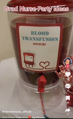 there is a red and white sign that says blood transseption punch on it