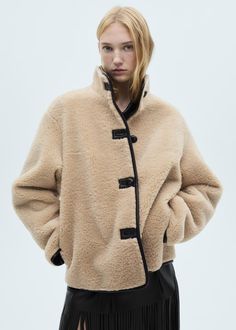 Fur-effect coat with appliqués - Women | MANGO USA Faux Shearling Coat, Teddy Jacket, Fur Fabrics, Knitted Coat, Shearling Coat, Women's Coats & Jackets, Light Jacket, Fall Winter Outfits, Isabel Marant