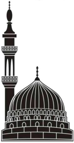 the silhouette of a mosque with two minas on it's roof and one dome