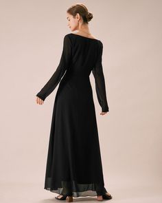 Details: - Polyester - A-Line - Ankle Length Maxi - Cowl Neck - Long Sleeves - Sheer See Through - Solid - No Stretch - Formal - Vintage - Slim Fabric This Black Maxi Dress is made of Polyester. Polyester is an artificial fiber that feels soft, looks lustrous, and dries fast. It's also durable, with good resistance to wrinkles, stains, and sunlight. Description: Long sleeve maxi dresses are an elegant and versatile wardrobe staple that seamlessly combines style and comfort. Characterized by thei Elegant Black Long Sleeve Maxi Dress, Black Long Dress For Winter, Black Long Sleeve Maxi Dress For Fall, Fitted Long Sleeve Black Maxi Dress, Party Long Sleeve Maxi Dress With Flattering Silhouette, Long Sleeve Maxi Dress For Party With Flattering Silhouette, Spring Long Sleeve Dresses With Flattering Silhouette, Flattering Long Sleeve Maxi Dress For Party, Solid Color Long Sleeve Maxi Dress For Casual Wear