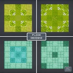 four different tile patterns in green and blue