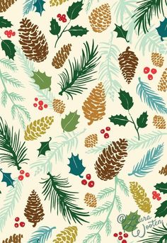 a christmas pattern with pine cones and holly