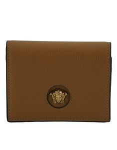 Versace Brown Calf Leather Compact Wallet Medusa Head, Compact Wallet, Guess Jeans, Sunglass Frames, Leather Accessories, Satchel Bags, Wallets For Women, Bottega Veneta, Calf Leather