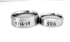 "AWESOME 6 mm Comfort Fit Band, goes on like silk and will be the most comfortable ring you'll ever wear. This is a stainless steel brushed finish on a flat surface with a shiny belveled rim. Add names, dates, quotes, coordinates, scripture or Roman Numerals. I hand stamp each letter then use the best quality black jewelry paint, clean and polish. If you want the ring with no paint in the stamping leave note. I ONLY stamp on the outside of the ring. To customize: at checkout in box \"note to Let Personalized Round Band For Wedding, Classic Customizable Round Band Rings, Classic Hand Stamped Rings For Anniversary, Personalized Stainless Steel Promise Ring, Classic Hand Stamped Anniversary Rings, Classic Personalized Stainless Steel Rings, Custom Name Round Jewelry For Promise, Personalized Couple Rings With Round Band For Wedding, Classic Engraved Customizable Ring For Anniversary