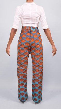 Bold High Waist Stretch Bottoms, Bold High-waisted Pants, Bold Wide Leg Bottoms, High Waist Fitted Pants With Hip Pockets, Fitted High Waist Pants With Hip Pockets, Fitted Blue Pants With Hip Pockets, Bold Blue Bottoms For Summer, Bold Straight Pants, Bold Blue Summer Bottoms