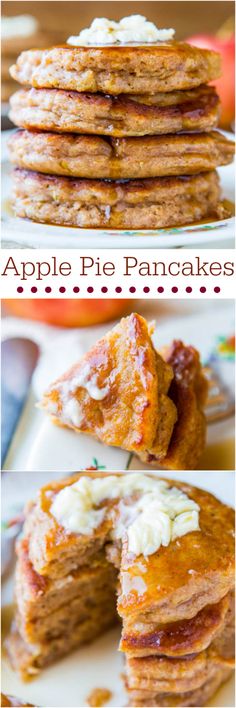 apple pie pancakes are stacked on top of each other