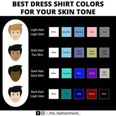 88 Likes, 85 Comments - Men's Fashion & Grooming (@_the_fashionmonk_) on Instagram: “Best Dress Shirt Colors For Your Skin Tone 💁🏻‍♂️ . Hope you guys find this helpful 🤗 . Comment your…” Colors For Your Skin Tone, Colour Matching, Best Dress, White Sky, Cool Outfits For Men, White Turquoise, Mens Casual Dress, Tan Skin, Light Hair