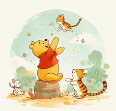 winnie the pooh and her friends are playing with each other