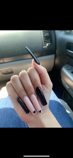 Long Black Nail Ideas Square, Basic Long Acrylic Nails, Long Black Acrylic Nails, Marble French Nails, Black Marble Nails, Nails Marble, Black Acrylic Nails