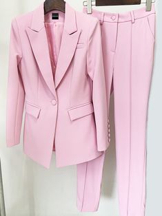 Blazer + Pants Matching Set Color: Sakura Pink Material: Polyester, Cotton Delicate dry clean Protect accessories before washing Cool iron Sample size: S Style № ZC_METUKA_SAKURA Dress With Gloves, Ladies Blazer, Middle Age Fashion, Slim Fit Blazers, Blazer Set, Casual Suit, Pencil Pants, Fitted Blazer, Long Sleeve Blazers