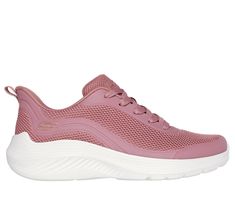 Pair up with athletic style and comfort wearing Skechers BOBS Sport Squad Waves - Still Wading. This vegan fashion lace-up features a mesh and synthetic upper with a cushioned Skechers Memory Foam insole. For every BOBS purchase, a donation is made to animals in need. | Skechers Women's BOBS Sport Squad Waves - Still Wading Sneaker | Medium Width | Skechers Memory Foam cushioned comfort insole | Crafted with 100% vegan materials | Lace-up mesh and synthetic upper | Contoured shock-absorbing mids Casual Pink Running Shoes With Breathable Mesh, Comfortable Nylon Sneakers For Sports, Casual Stretch Sneakers With Breathable Mesh, Breathable Stretch Sneakers For Running, Comfortable Breathable Mesh Running Shoes For Jogging, Comfortable Mesh Running Shoes With Ventilation, Sporty Stretch Synthetic Sneakers, Comfortable Mesh Running Shoes For Sports, Comfortable Mesh Running Shoes For Jogging