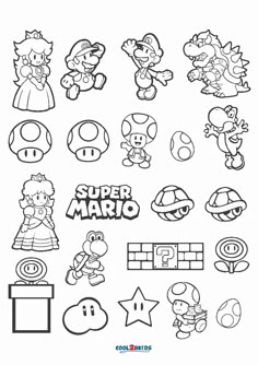 super mario coloring pages for kids to print out and color with the characters on them