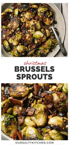 brussel sprouts in a white bowl with the words christmas brussel sprouts