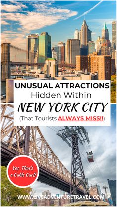 the new york city skyline with text that reads unusual attractions hidden within new york city