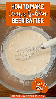 how to make creamy golden beer batter in a glass bowl