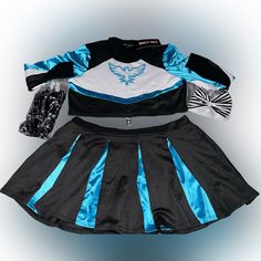 (Euphoria) You're My Soulmate Cheerleader Costume By Trickz N' Treatz Size - (2x) Brand New With Tags/ No Flaws Cuz You're Cheering For Euphoria High, Duhh! Leave Their Brains All Scrambled In This Tv Series Cheerleader Costume That Has A Long Sleeve Colorblock Crop Top With A Glitter Eagle Graphic, A Matching Pleated Mini Skirt, And A Pair Of Pom Poms. 4 Included Accessories: Pom Poms, Hair Clips, Hair Bow, And A Whistle Black Costume Sets For Halloween, Fitted Black Set For Halloween, Euphoria High, Cheerleader Halloween, Cheerleader Halloween Costume, Cheer Costumes, Cheerleader Costume, Eagle Graphic, My Soulmate