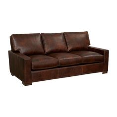 a brown leather couch on a white background