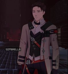 an anime character standing in front of a dark background with the caption sombrella