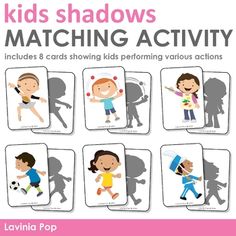 kids shadows matching activity cards with pictures