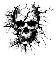 a black and white drawing of a skull