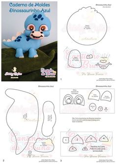 the instructions for how to make a paper doll with an image of a blue dinosaur