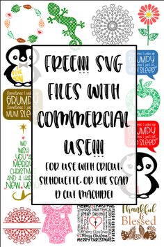 a poster with different types of lettering and numbers on it, including the words'free svg files with commercial use for all your favorite silhouettes