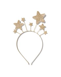 Op deze feestelijke gouden diadeem staan 7 gouden glitter sterren. Leuk voor je outfit met Kerstmis. Dress Up, Glitter, Halloween