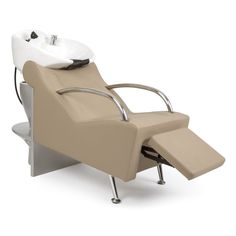 The Cayman Shampoo System beautifully combines functionality, comfort, and style in a way that is sure to elevate not only the look of your salon, but the client's experience as well. Completely covered in smooth vinyl, the Cayman features high density foam cushioning with memory for maximum comfort, polished stainless steel armrests, reinforced double stitching, a reclining footrest, heavy duty 5/8" thick 7-ply plywood and steel reinforced frames, premium gel neck rest, basket strainer, spray Salon Shampoo Area, Salon Sink, Shampoo Bowls Salon, Bowl Chair, Vintage Hair Salons, Minerva Beauty, Salon Shampoo, Salon Suites Decor, Vinyl Chairs