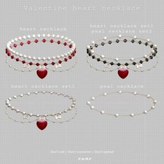 four different bracelets with hearts on them