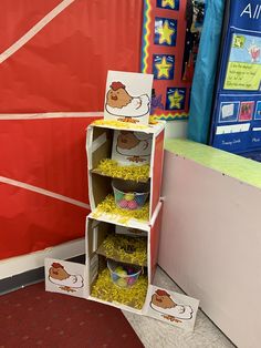 an assortment of cupcakes are on display in a children's playroom