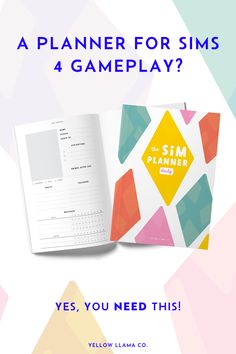 an open book with the title'a planner for sims 4 game play? yes, you need this '