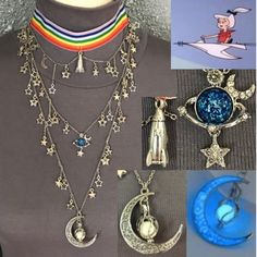 several different necklaces with cartoon characters on them