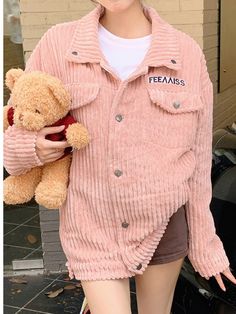 Pink Corduroy Jacket Women Winter Fall Korean Fashion Oversize Coat Female Retro Couple Baseball Uniform Outwear Tops Fall Korean Fashion, Couple Baseball, Retro Couple, Pink Corduroy Jacket, Oversize Coat, Pink Corduroy, Oversized Coat, Winter Jackets Women, Corduroy Jacket