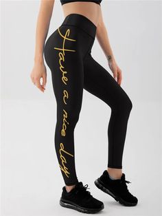 English letters personalized offset printing leggings, fitness high elasticity leggings, women's yoga pants Yoga Pants Hot, Leggings Fitness, English Letters, Hip Style, Offset Printing, English Letter, Yoga Pants Women, Yoga Women, Workout Leggings