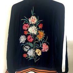 Gorgeous Zara Embroidered Navy Blue Velvet Bomber Jacket. Size Xs, New With Tags. Beautiful Embroidery And Color Combination. Zara Puffer, Zara Jacket, Denim Wear, Navy Velvet, Zara Basic, Zara Jackets, Embroidered Jacket, Cotton Jacket, Bomber Jacket