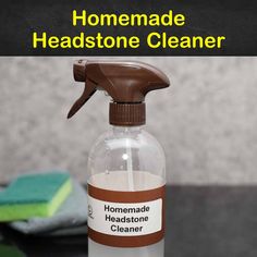 a bottle of homemade head stone cleaner on a table