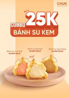 an advertisement for some kind of food on a wooden plate with the words 25k